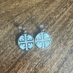 tory burch gold and white emblem earrings